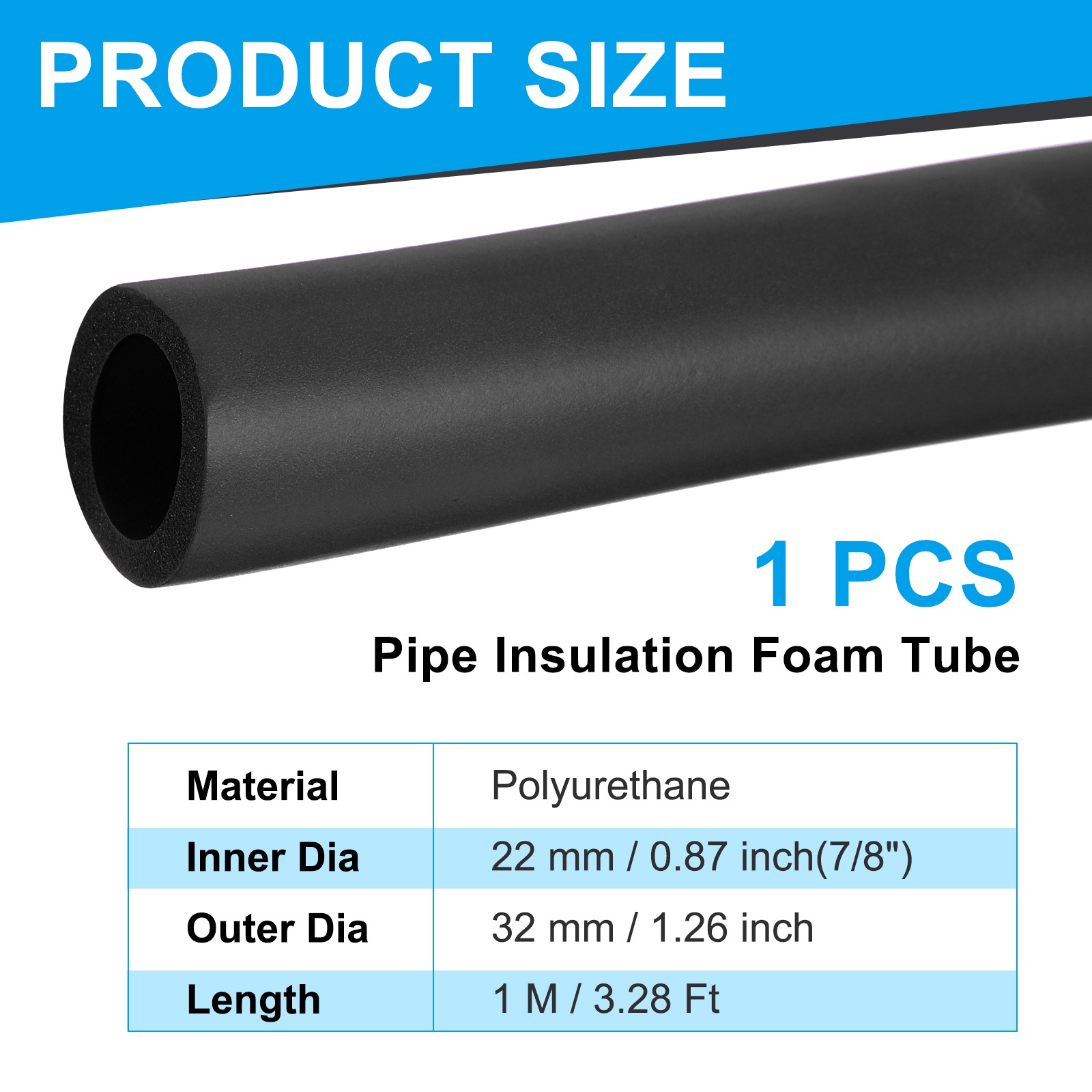 7/8″ID x 3.28Ft Pipe Insulation Foam Tube Foam Pipe Tubing Cover Black