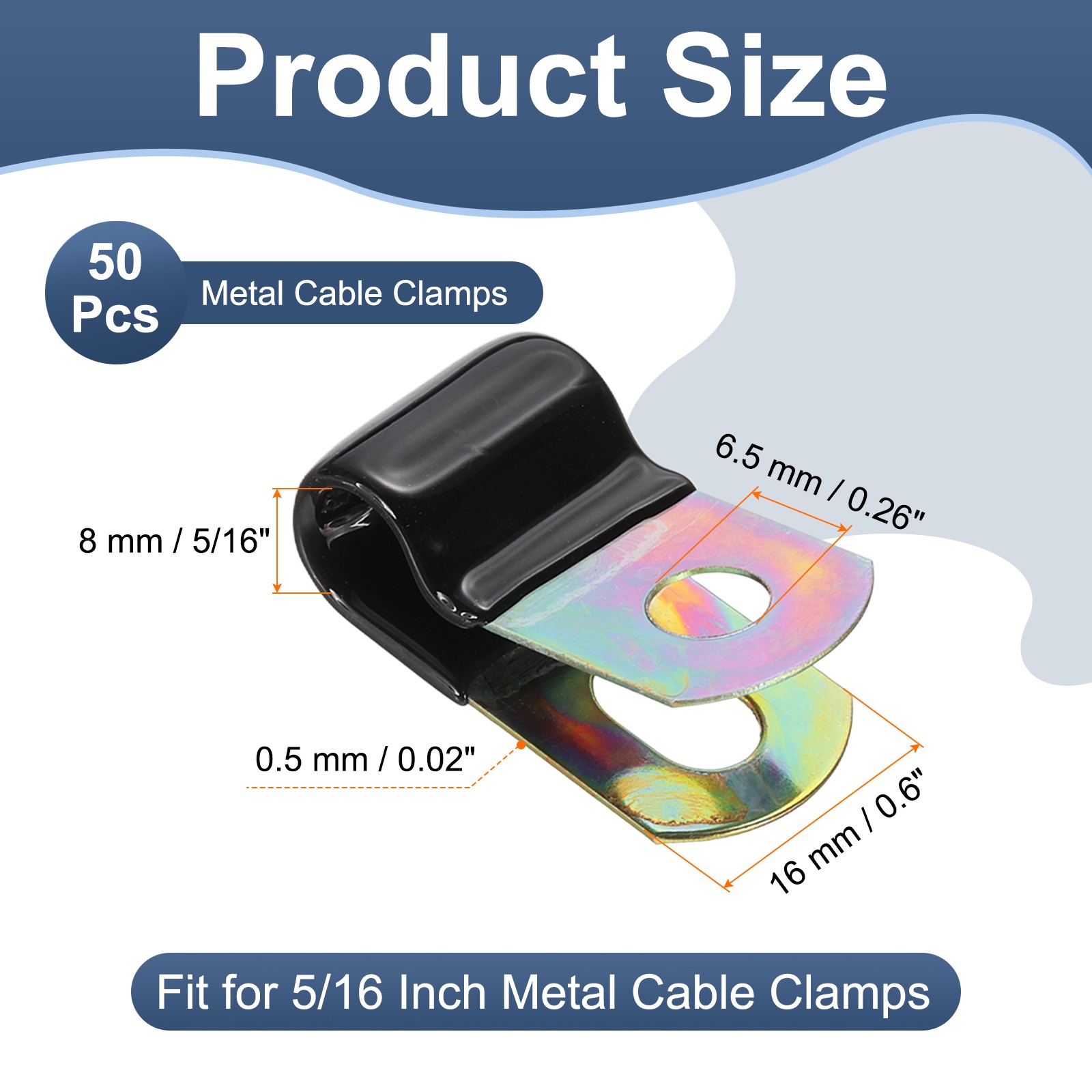 50Pcs 5/16″ Vinyl Coated Cable Clamps Galvanized Steel Metal Clips Black