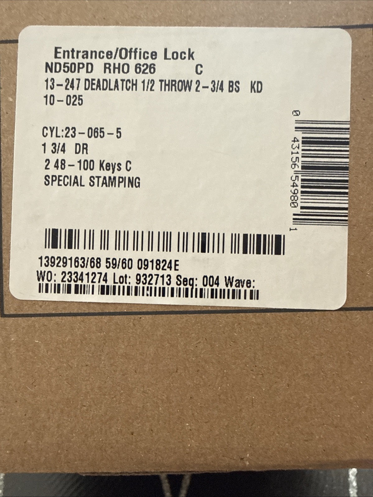 Schlage ND50PD Right-Hand Office 626 Lock Brand New In Original Packaging