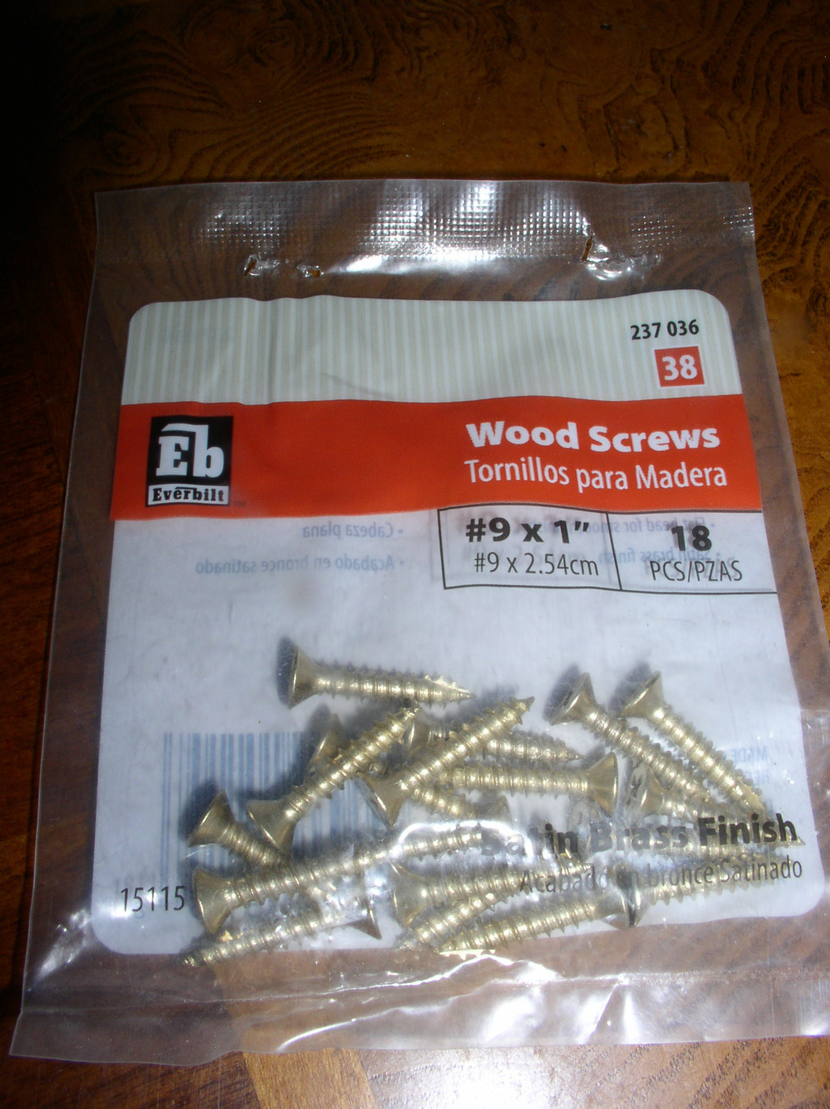 10 Pks-Everbilt Wood Screws -18/pack #9 x 1″-Satin Brass Finish NEW (237036)