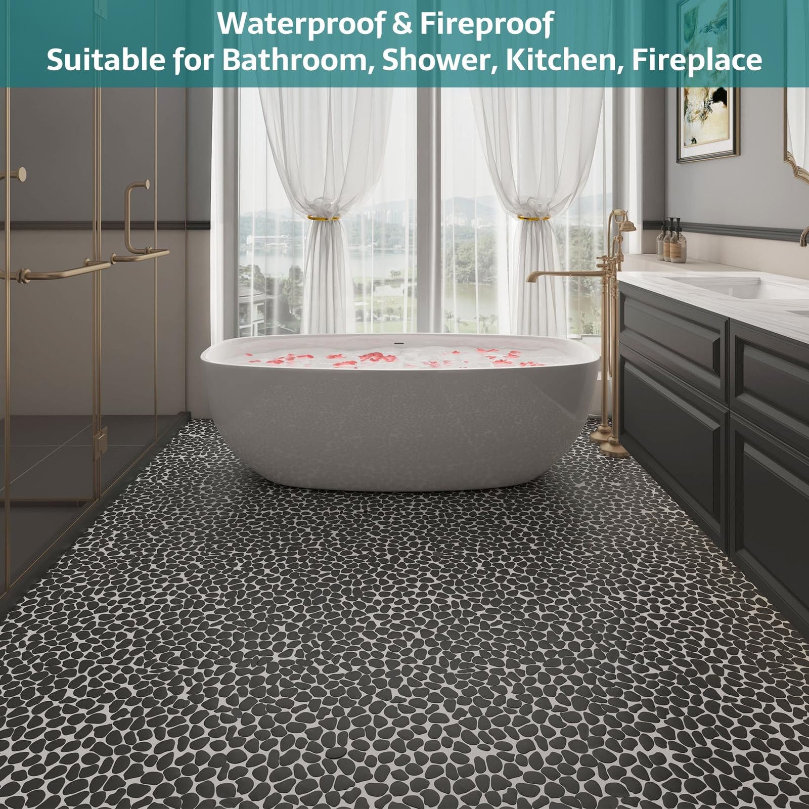 Soulscrafts Pebble Tile Black Pebble Tiles For Shower Floor Kitchen Backsplash