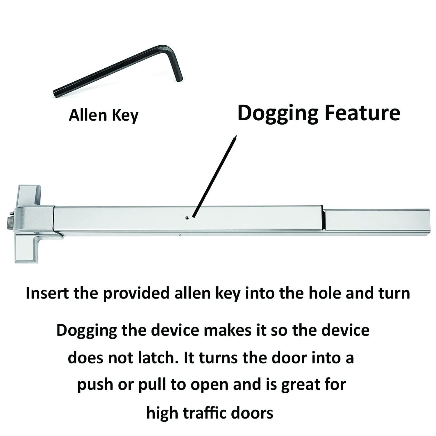 Dynasty Hardware Push Bar Panic Exit Device Aluminum