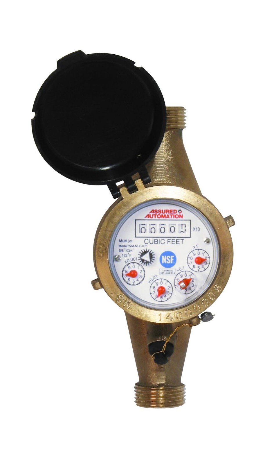 3/4″ Water Meter:Lead Free Brass, Multi-Jet, Gallons, No Pulse Output(Horizontal