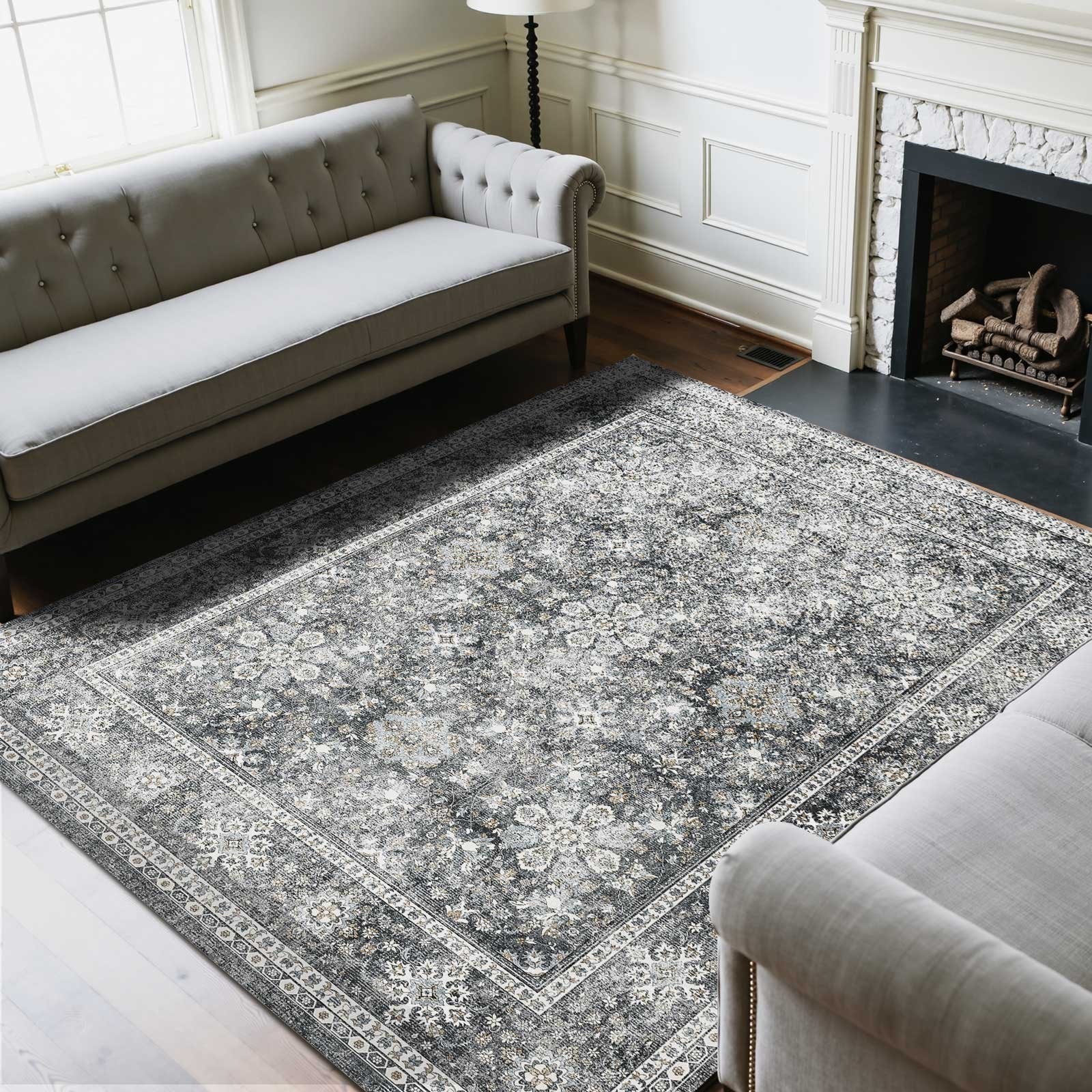 Area Rug, 8 x 10 ft Large Washable Rug, Non-Slip and Tear-Resistant Soft Carpet,