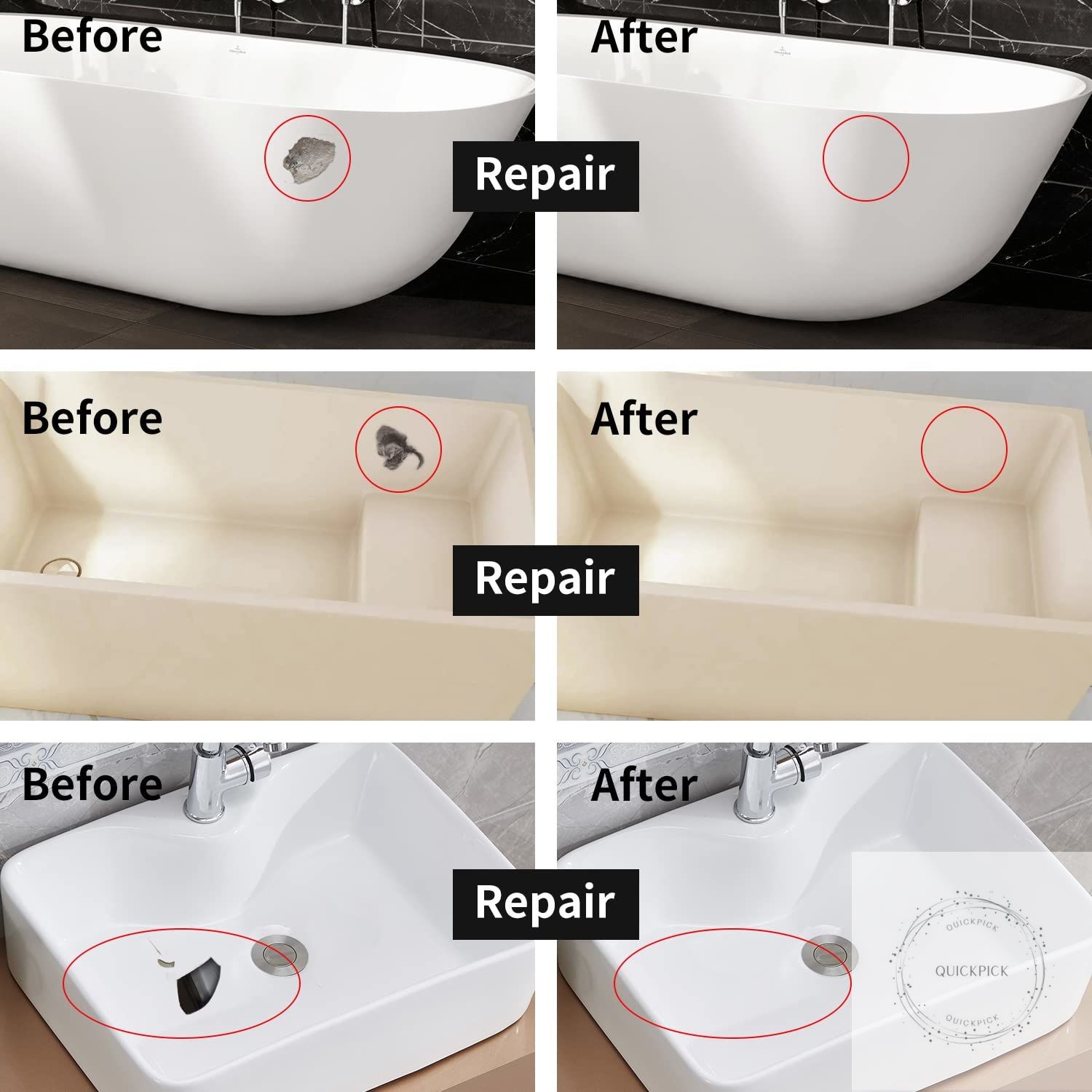 Tub and Fiberglass Shower Repair Kit, Porcelain Repair Kit Color Match Porcelain