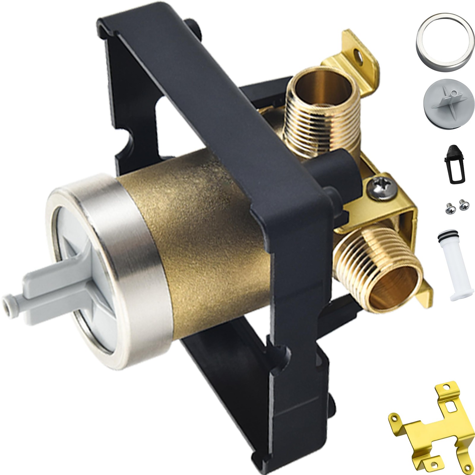 LOWCUS Shower Valve Body, Brass, Mixing, 4-Port, NPT Inlet & Outlet,…