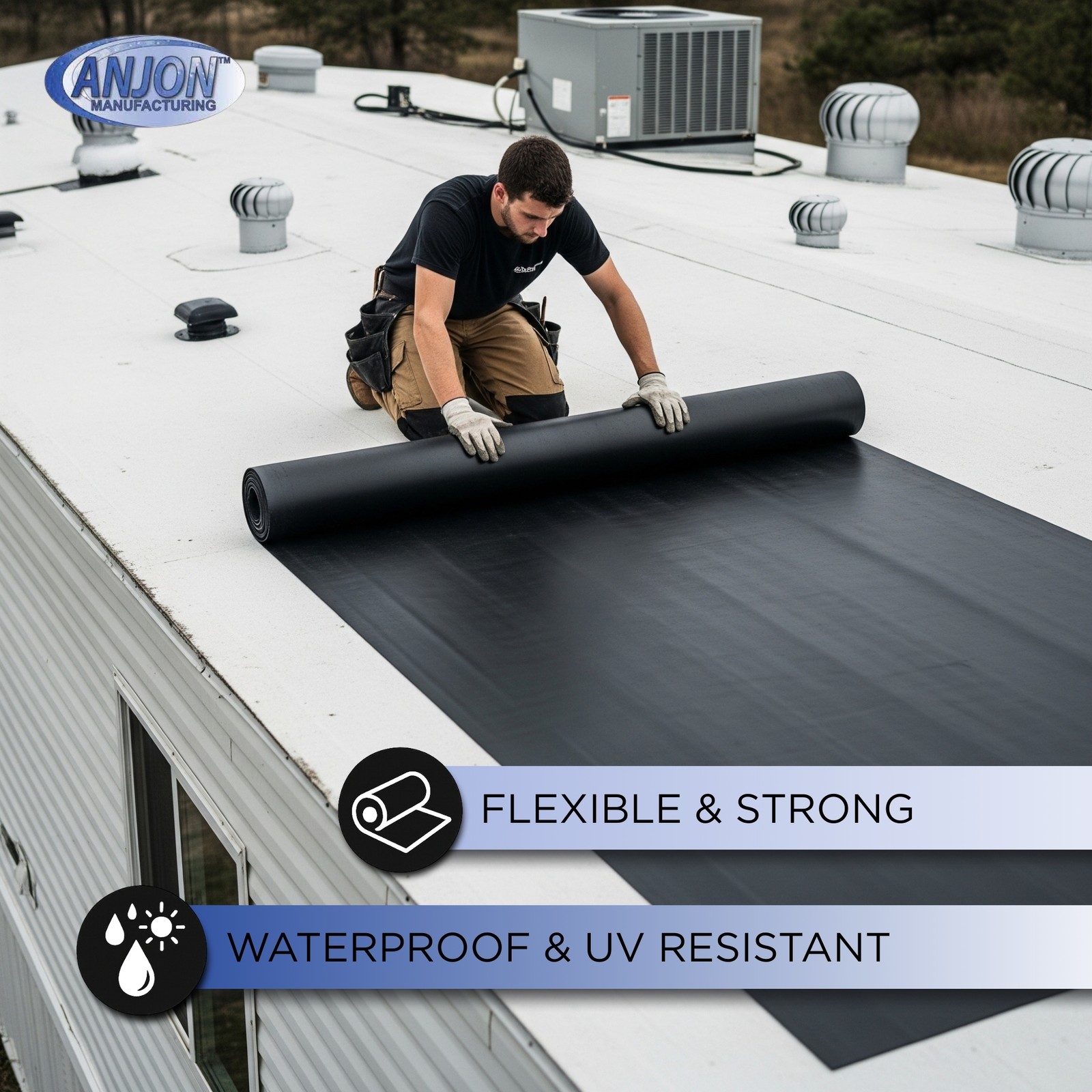 ANJON EPDM Roofing Rubber 5′ x 5′ | 45 Mil Roof Membrane for Flat Roof, RV