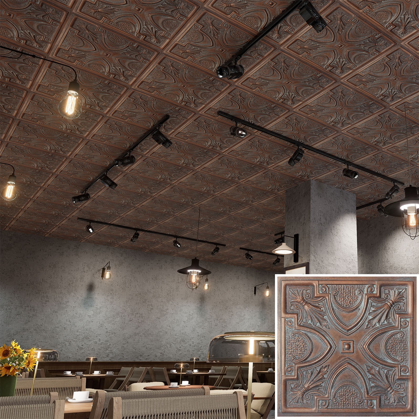 Faux tin Ceiling tiles antique weather copper decor wall panels PL11 10pcs/lot