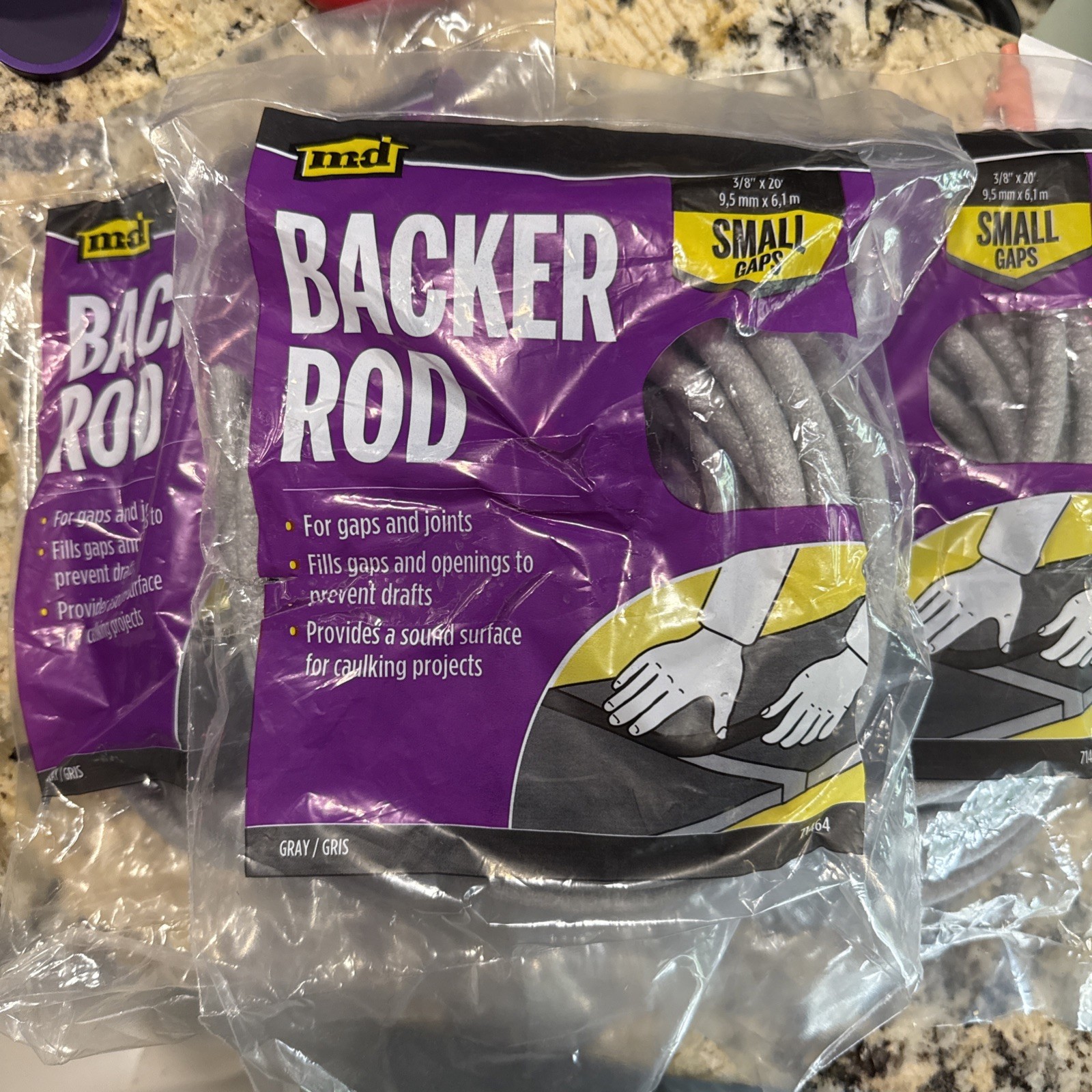 3 PACKAGES- Backer Rod for Gaps/Joints Surface for Caulking Project 3/8in x 20ft