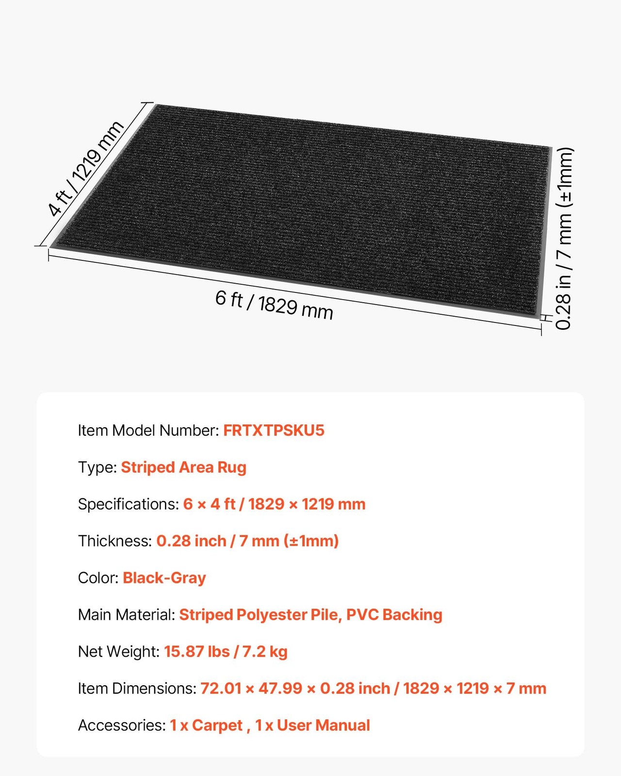 Front Door Mat, 6 x 4 ft Commercial Floor Mat for Indoor and Outdoor, Stylish St