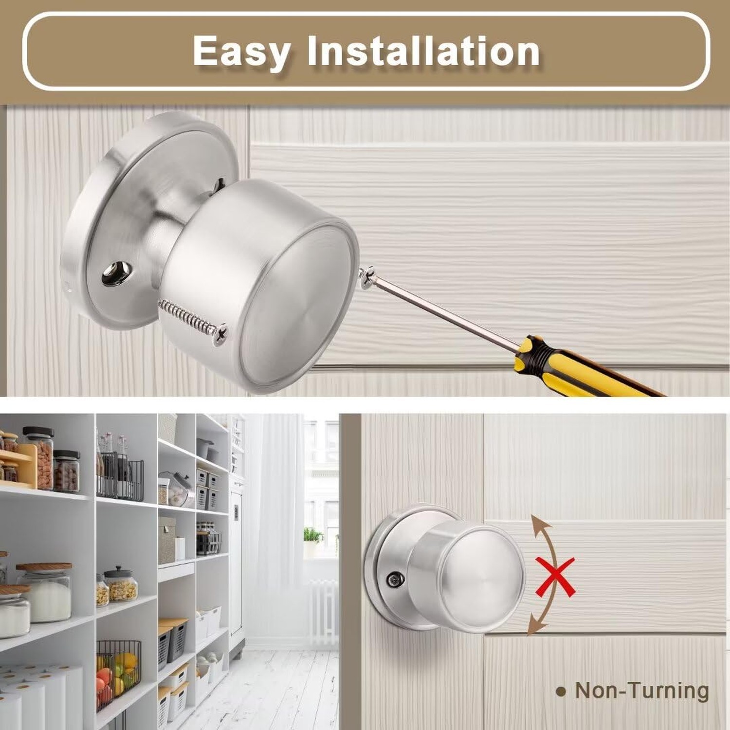 One Sided Dummy Door Knobs Interior for Bifold Doors 2 Pack, Modern Dummy Doo…