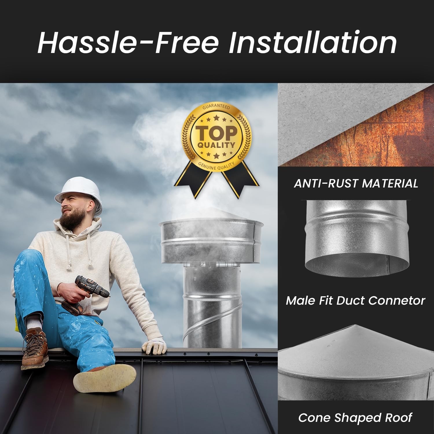 6″ Inch Round Galvanized Steel Roof Cap with Mesh – Weather-Proof Chimney Cov…