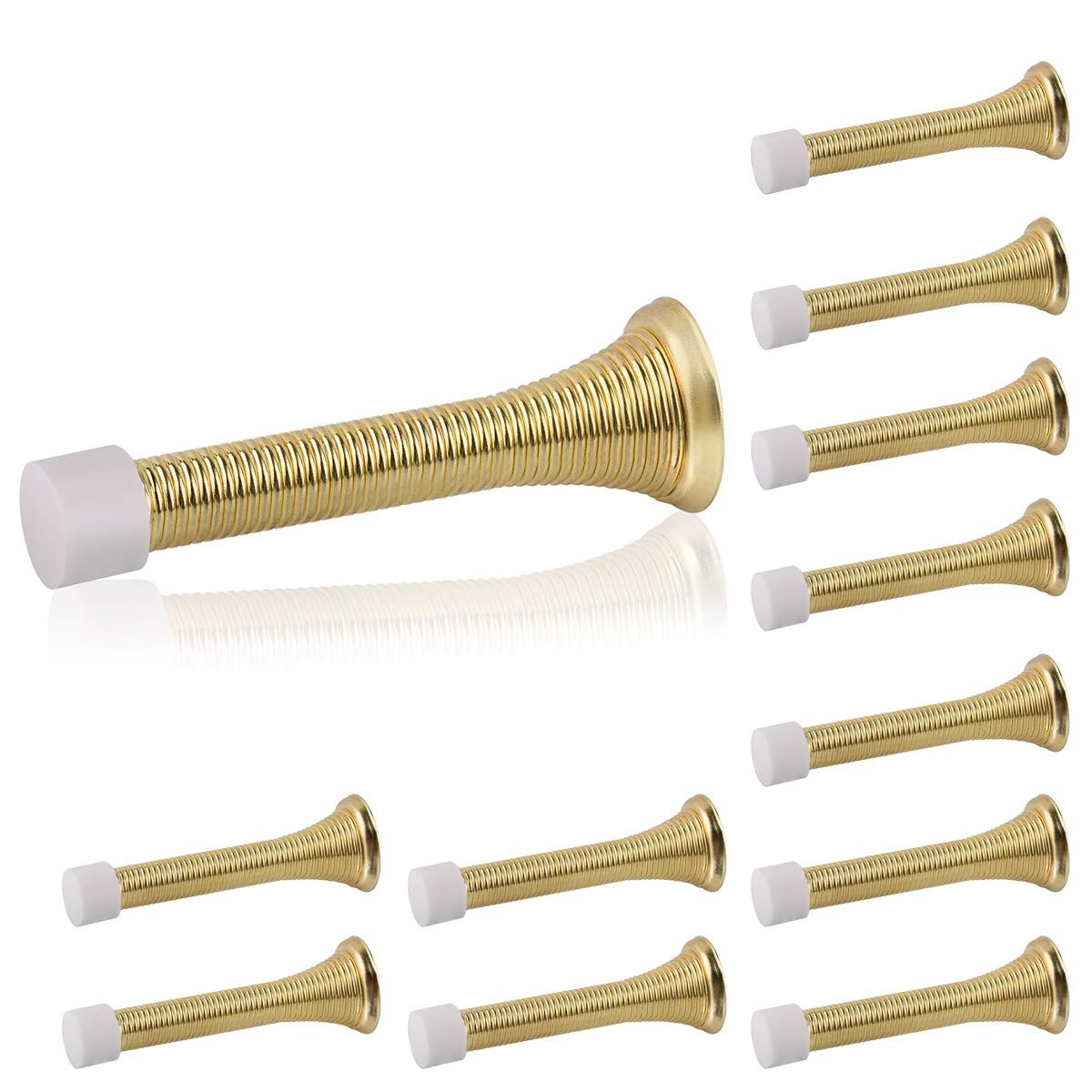 HOMOTEK 12 Pack Spring Door Stopper with Rubber Bumper 12 Pack, Bright Brass