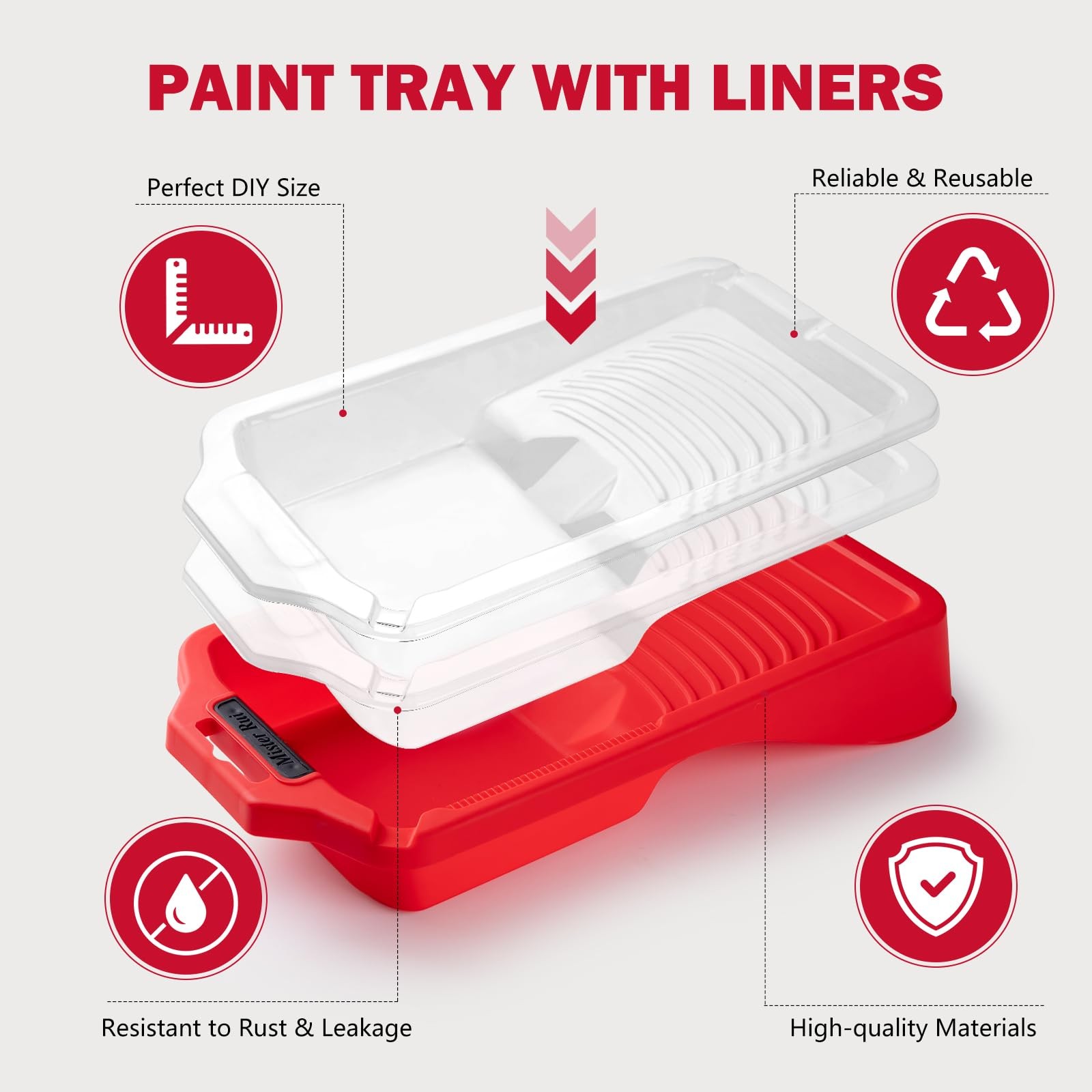 Mister Rui Mini Paint Roller Kit-13 Piece, 4-Inch 4 inches, Red Tray