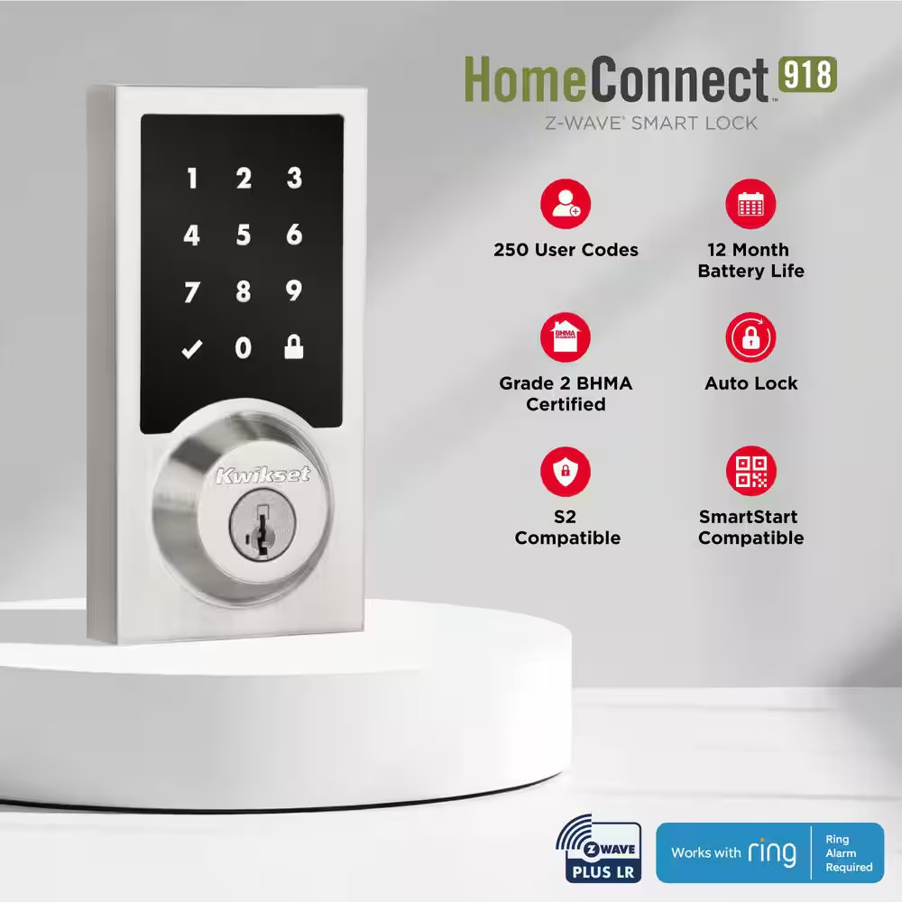Homeconnect 918 Matte Black Contemporary Z-Wave Long Range Enabled Touchscreen S