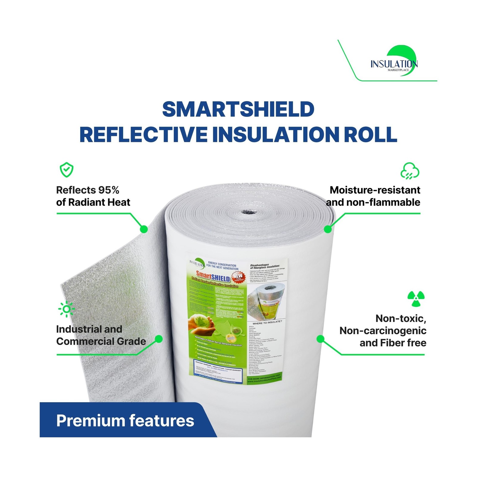 SmartSHIELD -5mm 48″ x50ft Reflective Foam Core Insulation roll, Cold and Hea…