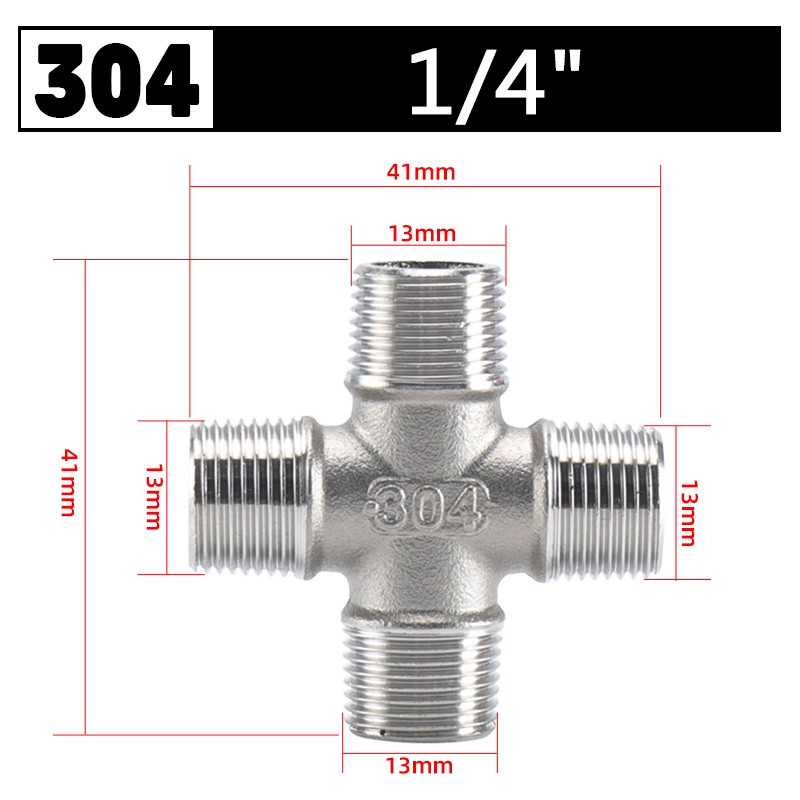 304 Stainless Steel Cross Male Thread Fittings Pipe Fitting 4 Way Connector