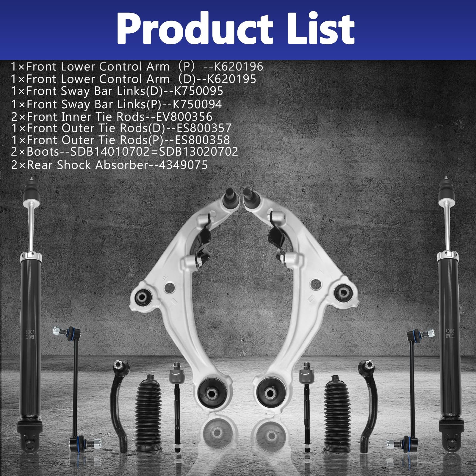 12PCS Suspension Ball Joint Sway Bar Tie Rod End Link Rear Shock 07-13 Altima