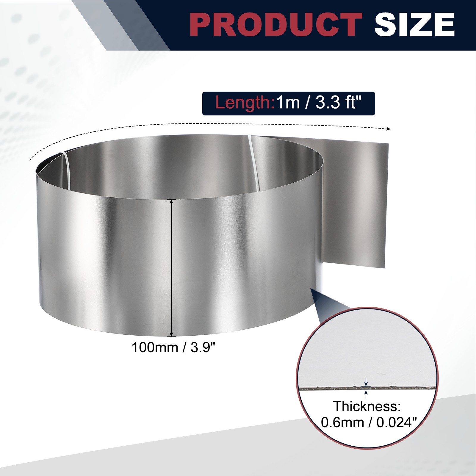 3.9in x 3.3ft Stainless Steel Flashing Roll, 0.6mm Metal Roof Panels