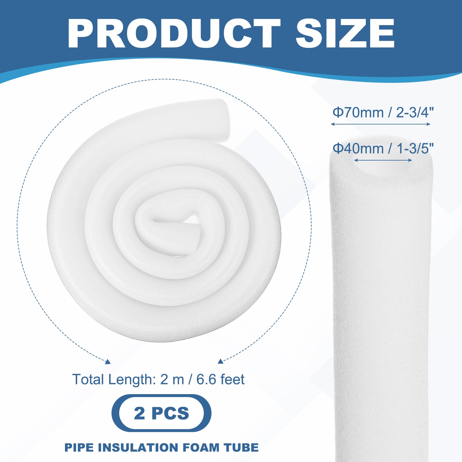 2Pcs Pipe Insulation Foam Tube Foam Tubing Pipe Covers 1-3/5″x2-3/4″x6.6Ft White