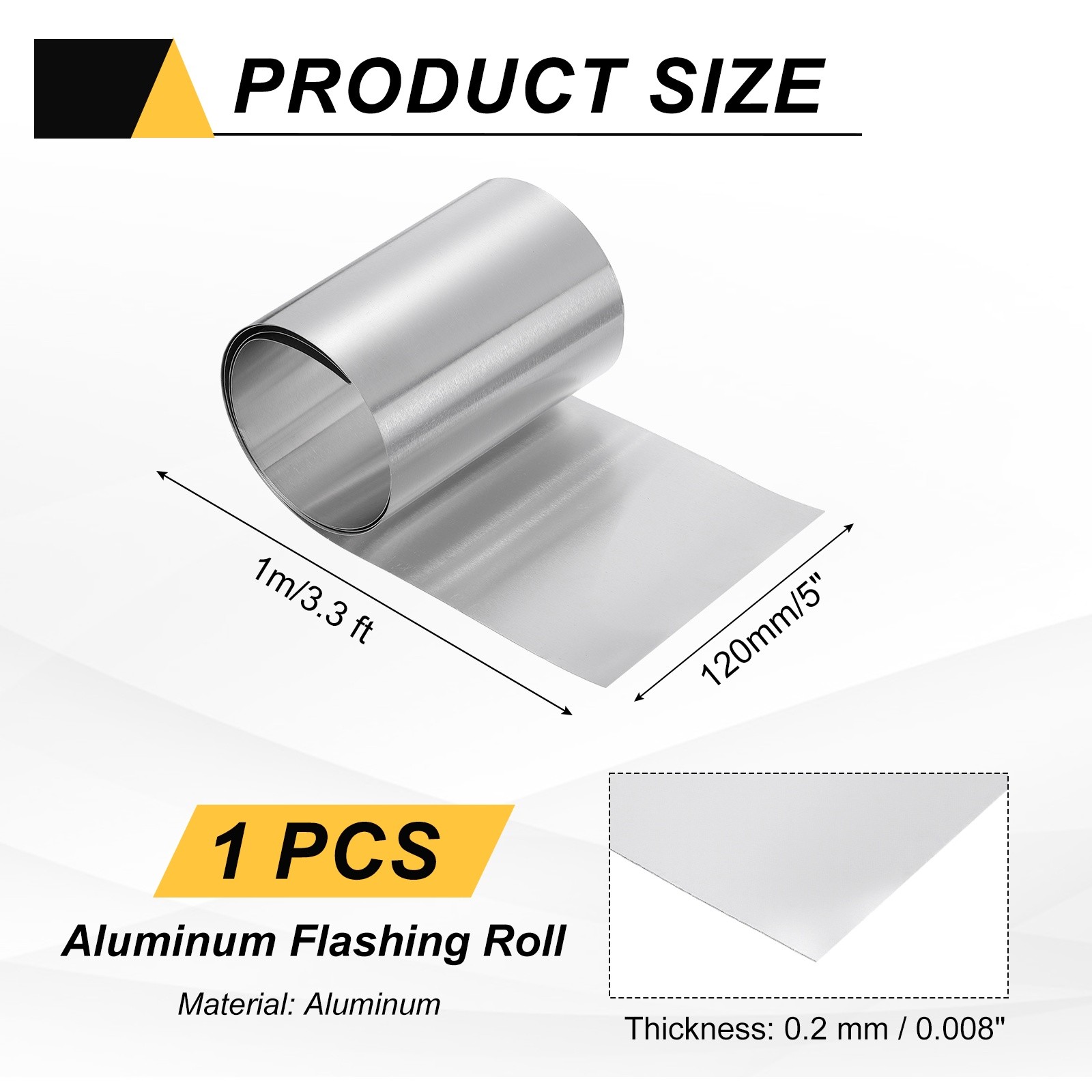 5in x 3.3ft Aluminum Flashing Roll, 0.2mm Metal Roof Panels for House Repair