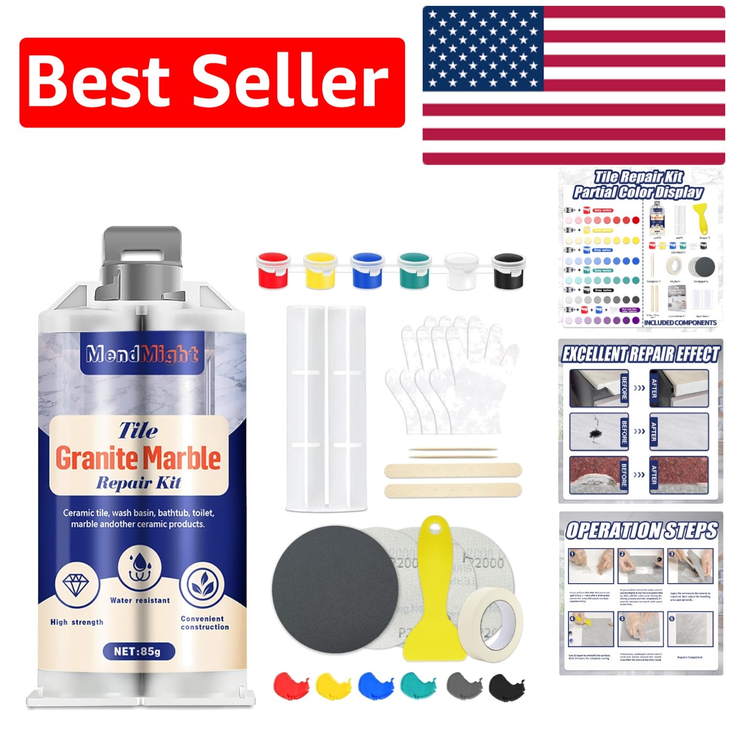Color Match Epoxy Repair Kit for Quartz, Granite & Marble – Effortless DIY Fixes