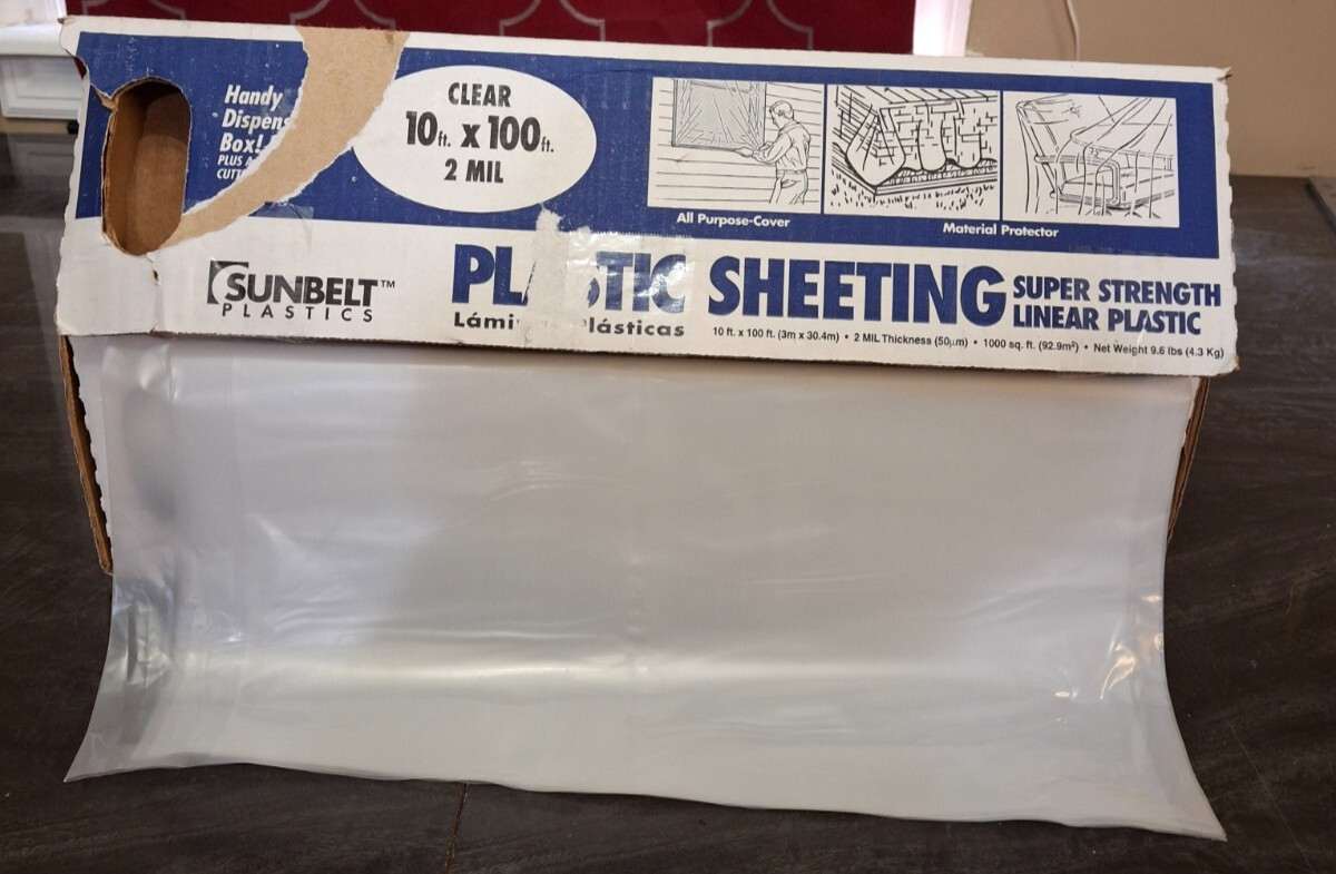 Sunbelt Plastic Drop Cloth Sheeting Roll 10×100 ft Clear 2mil w/ Dispenser Box