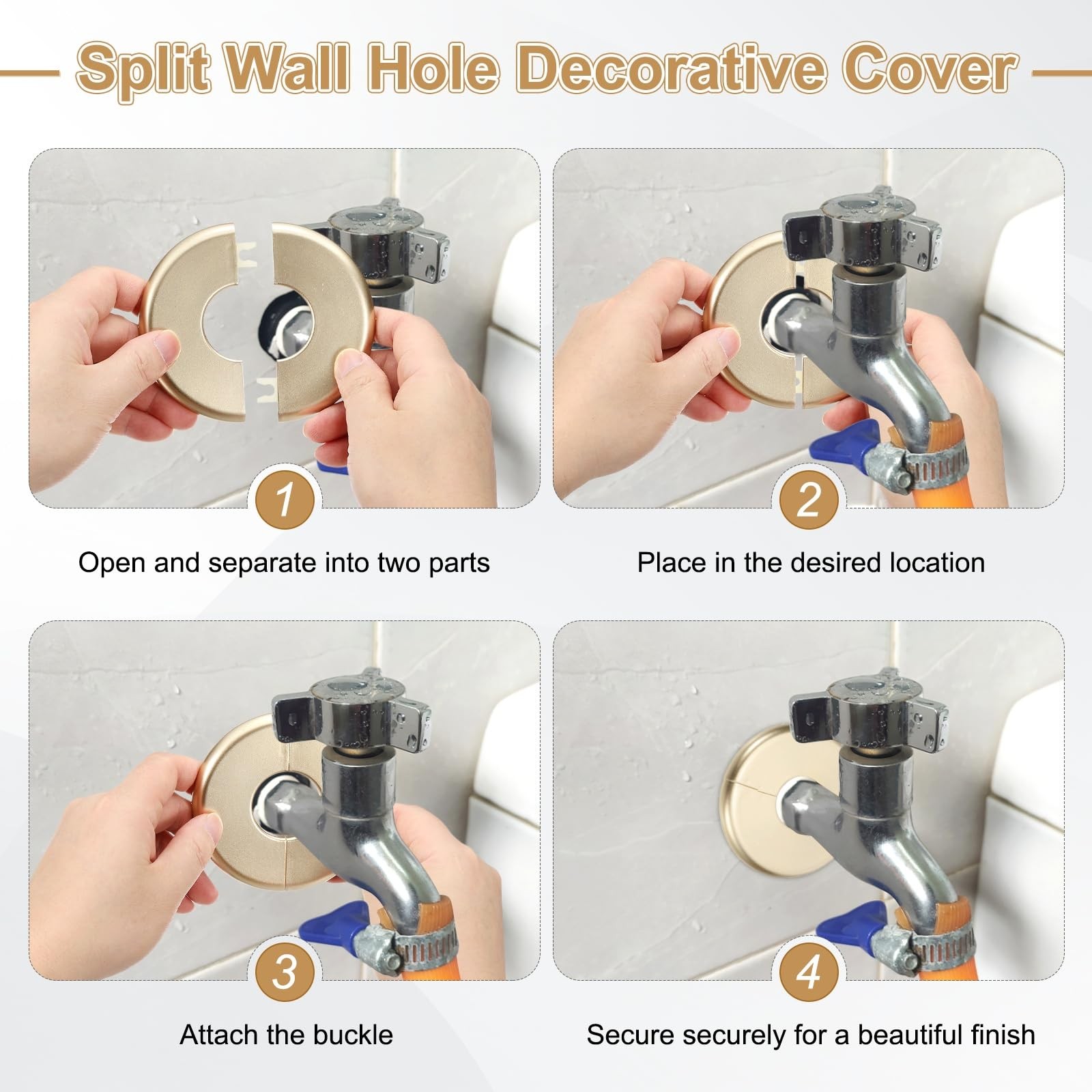 PATIKIL Wall Split Flange 105mm / 4.1″ OD, 4 Pcs Round 1.7 Inch, Black