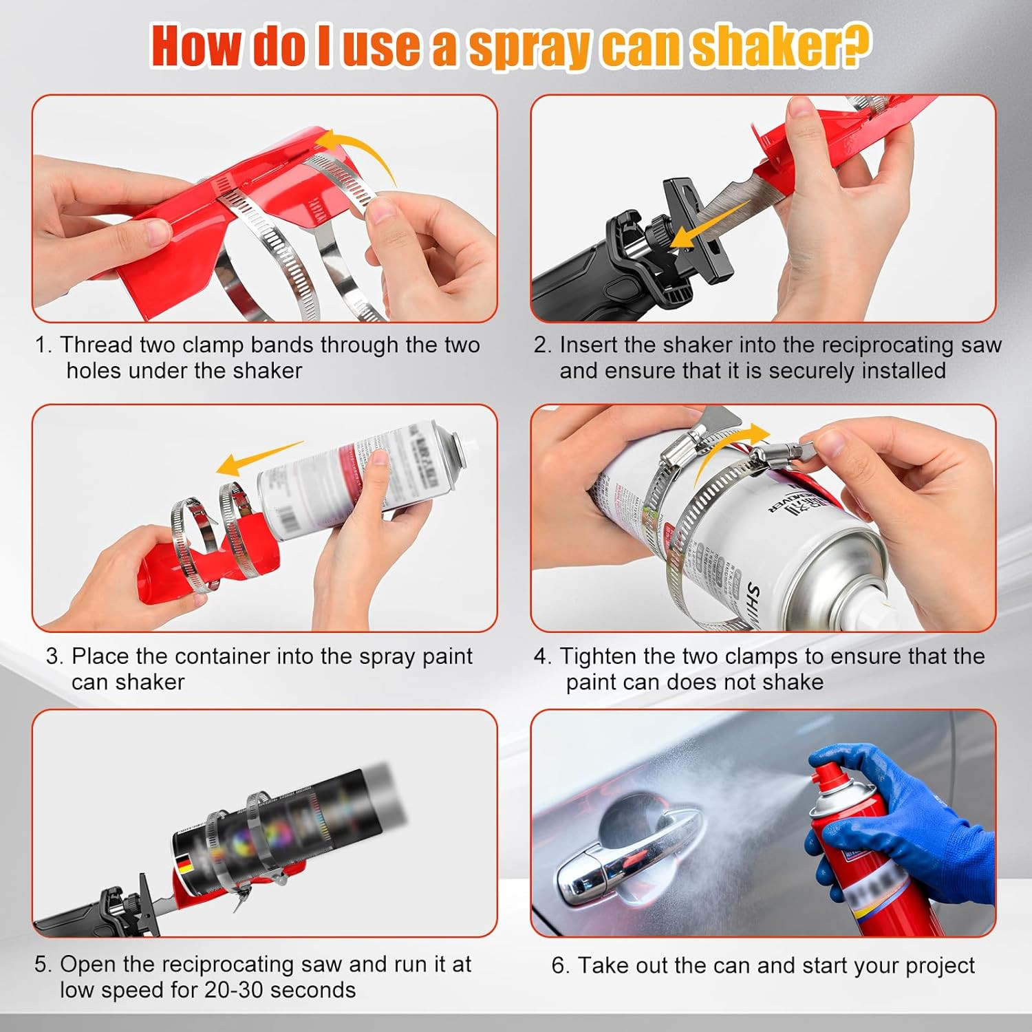 Professional Spray Paint Can Shaker for Reciprocating Saw, Stainless Steel, Red
