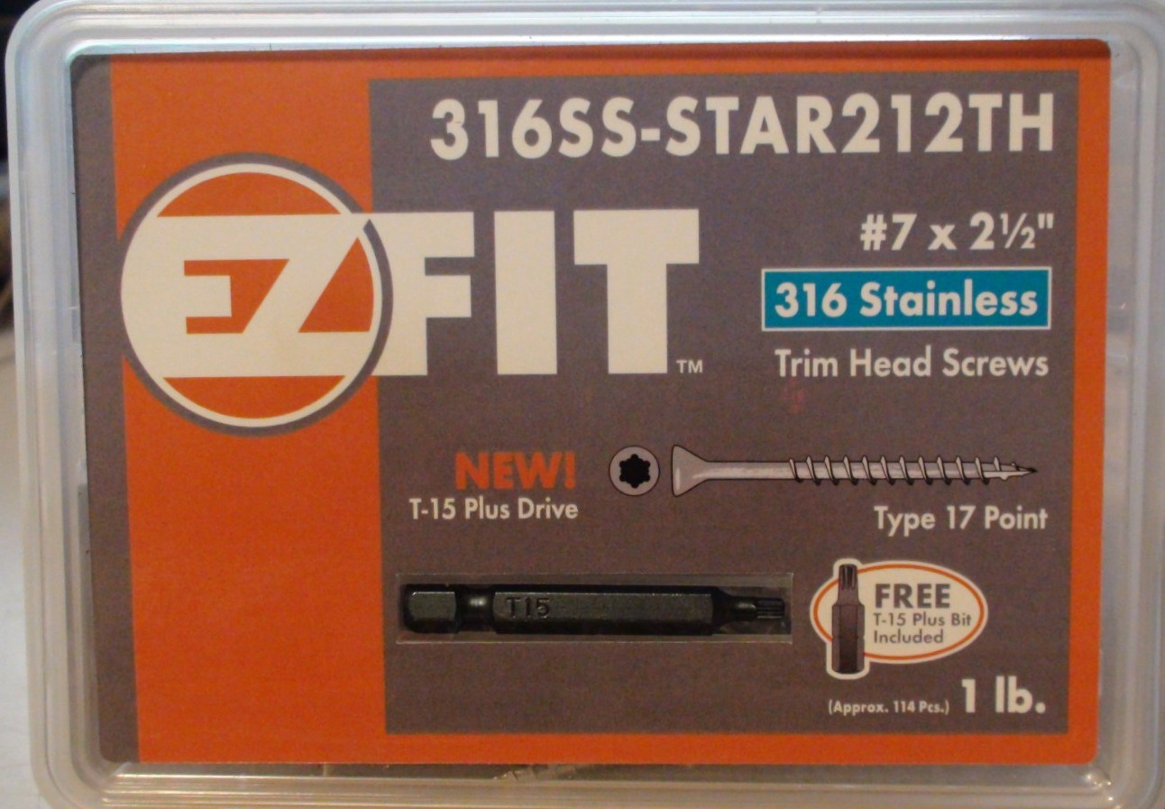 (3 box) EZFIT 316SS-Star212TH #7 x 2 1/2″ Stainless Trim Head Screws + Bit 3 Lb.