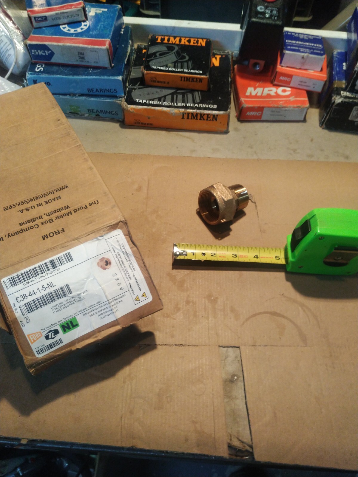 Qty. 1) *New* #C38-44-1-5-NL, Ford Meter Box. 1″ Coupling. 1″ Mtr. Nut x 1″ MIP