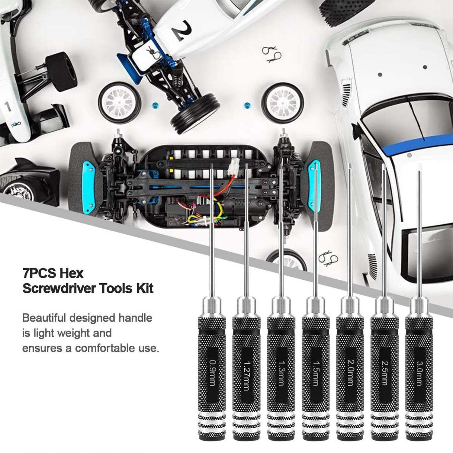RC Hex Driver Set – 7pcs Hex Allen Screwdriver Kit 0.9mm 1.27mm 1.3mm 1.5mm 2…