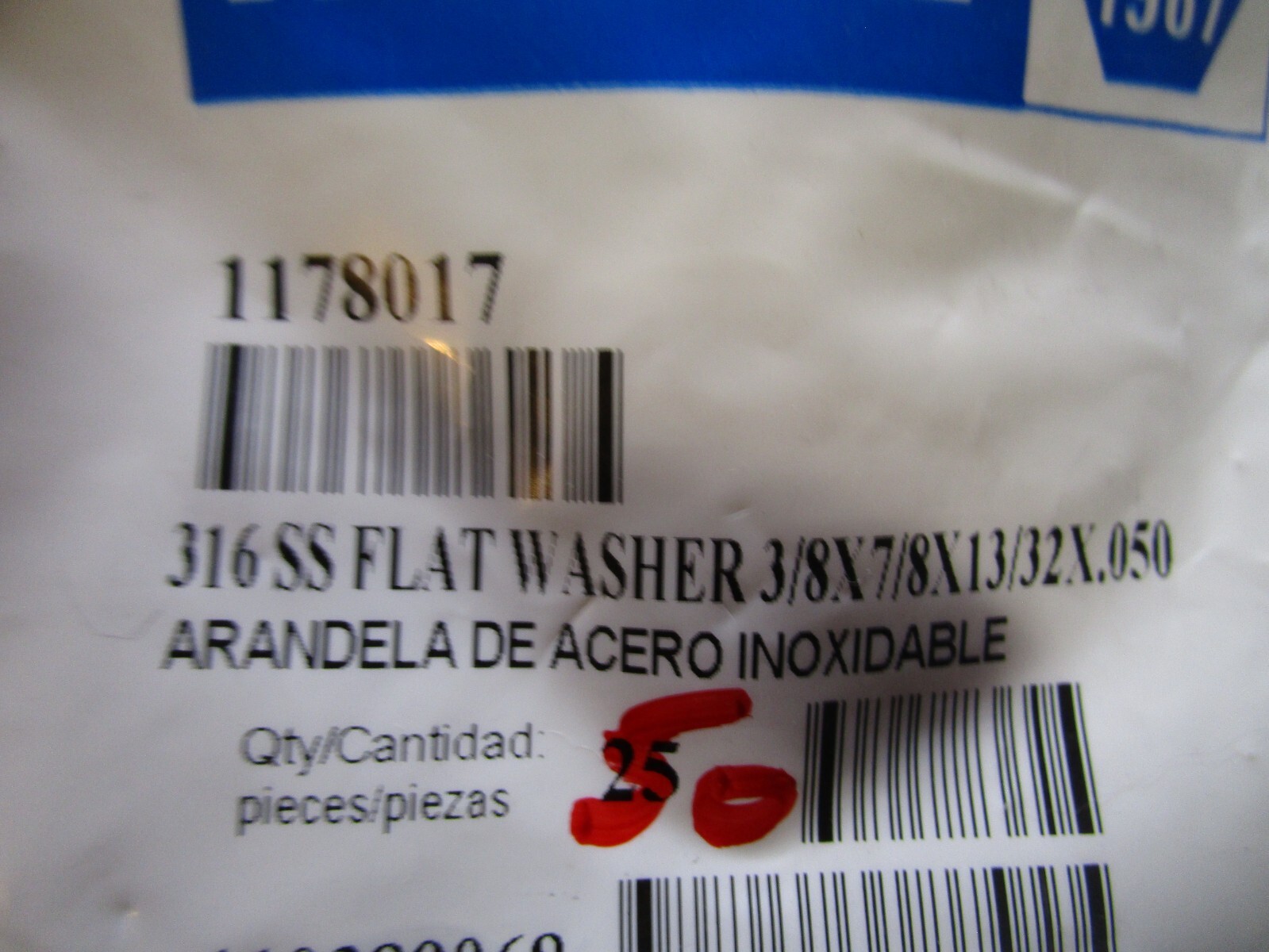 3/8″ 316 Stainless Steel Small OD Flat Washer QTY 100