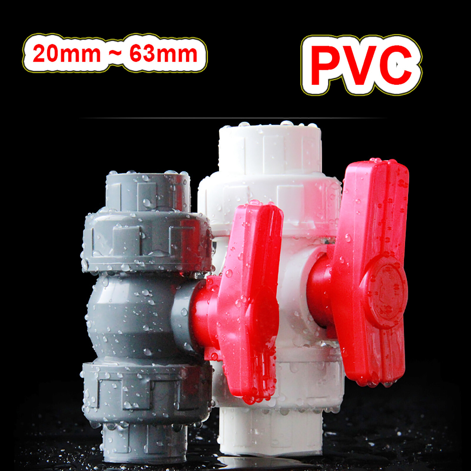 PVC Ball Valves Double Union Adhesive Stop Water Pressure Pipe Fitting 20 – 40mm