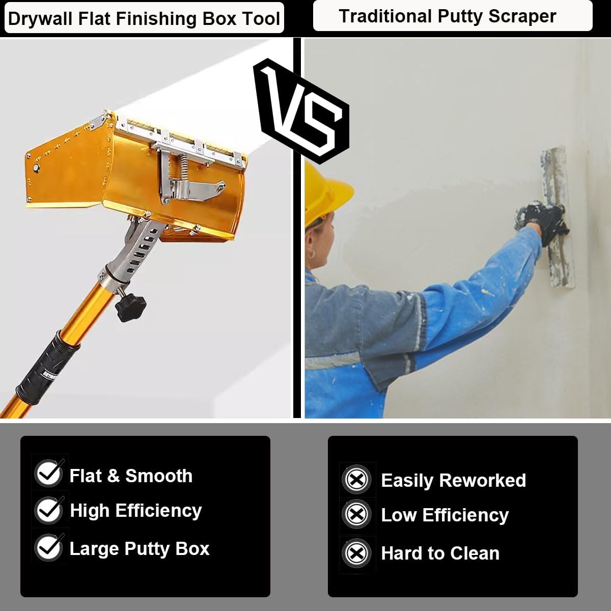 10 inch Drywall Flat Finishing with Extension Handle Adjustable Height 40”-6…