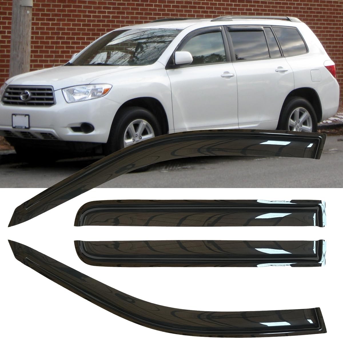 4pcs Dark Smoke Side Window Wind Deflectors for 2008-2015 Toyota Highlander