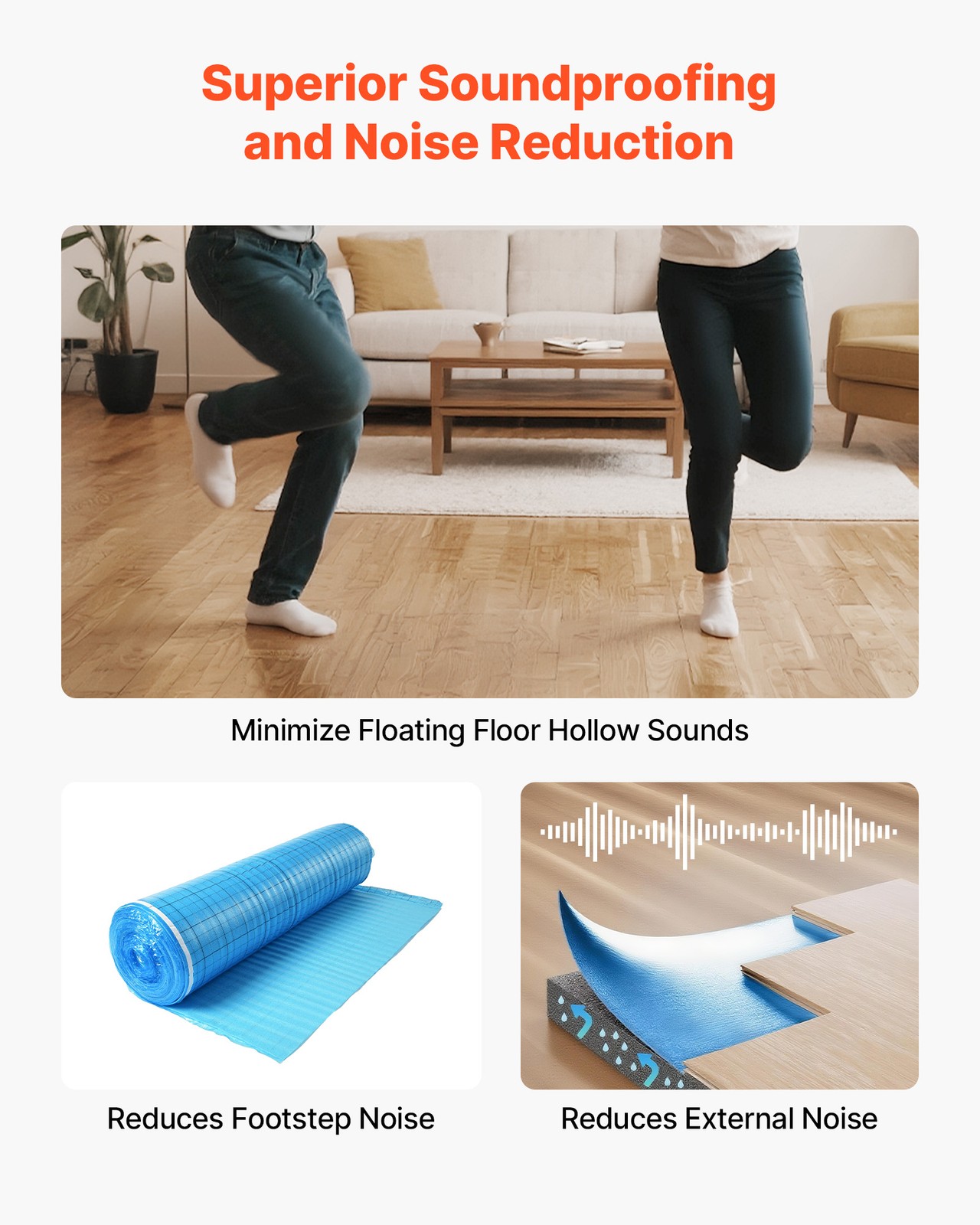 VEVOR Floor Underlayment 200 sq ft 3mm 3-in-1 Vapor Barrier for Laminate Blue