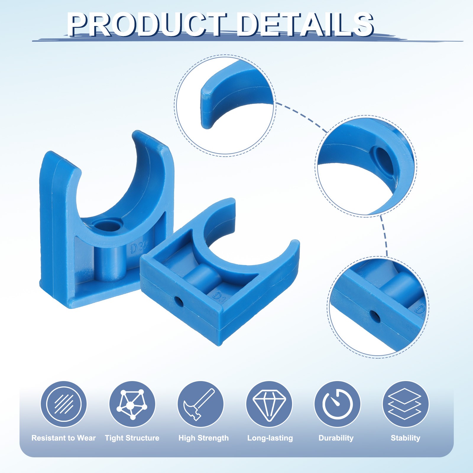 40 Pcs PVC Water Pipe Clamps Clips, U-Shaped Buckles for 1″ Size Pipe, Blue