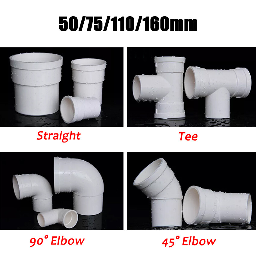 50/75/110/160mm PVC Drainage Pipe Connector Reducing Joint Straight, Elbow, Tee
