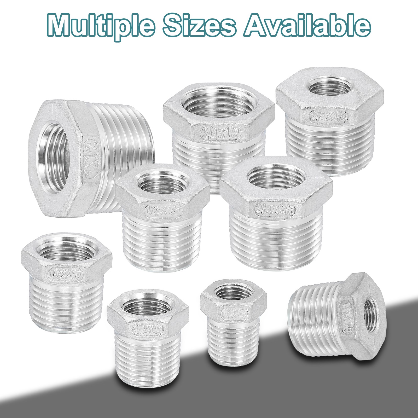 2Pcs 1″ Male to 1/4″ Female NPT 304 Stainless Steel Reducer Hex Bushing