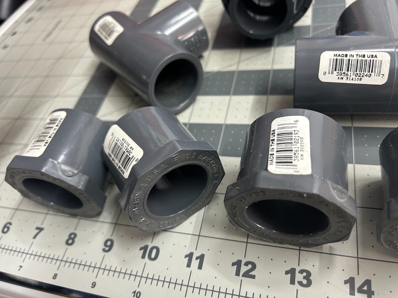 7-pack lot B&K Sch 80 PVC Union 164-605 1″ slip x 1-1/2″ spigot Tee 1″ reducer