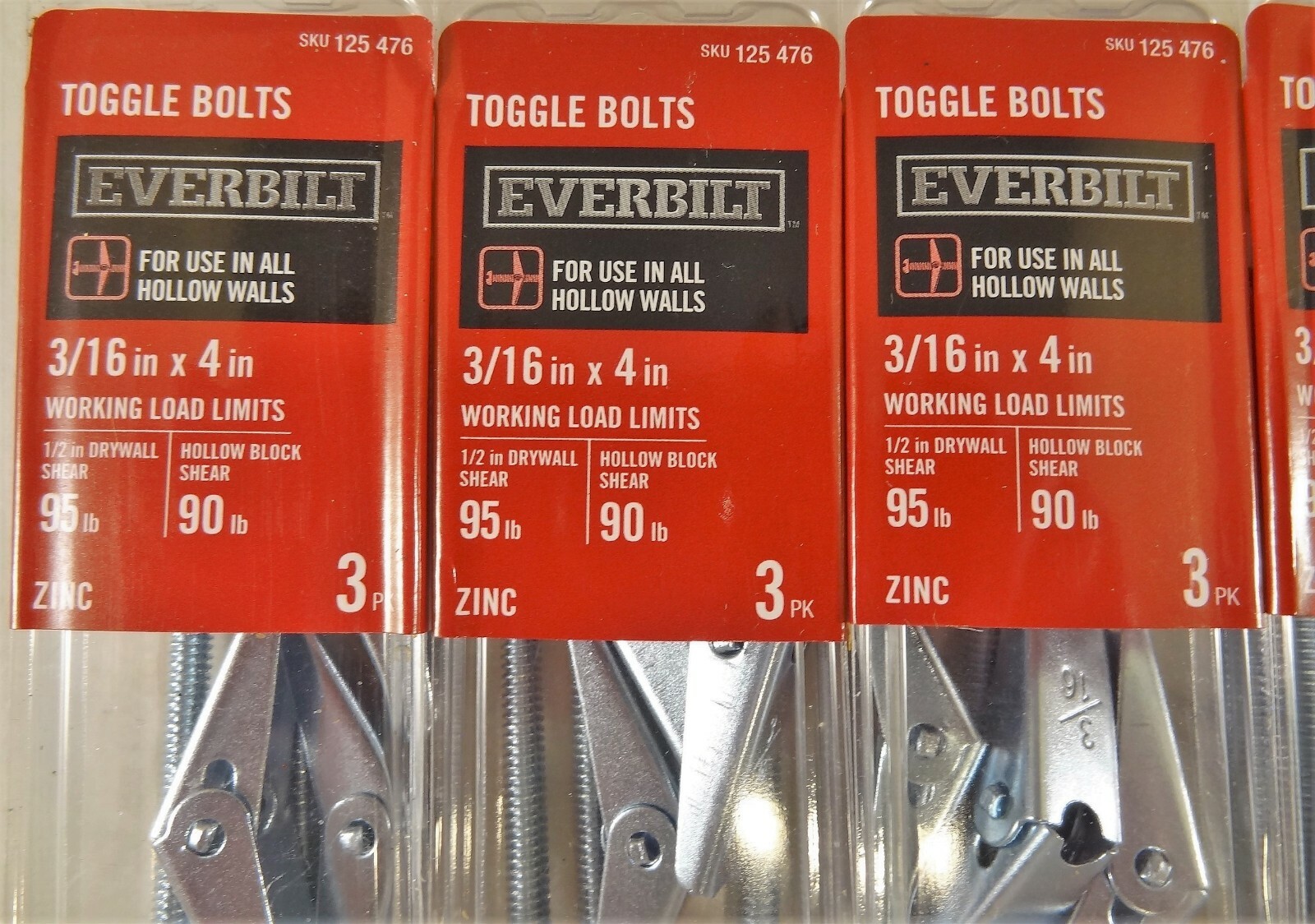 18 Pieces 3/16 in. x 4 in. Zinc-Plated Toggle Bolts, Mushroom Phillips Head. NIB