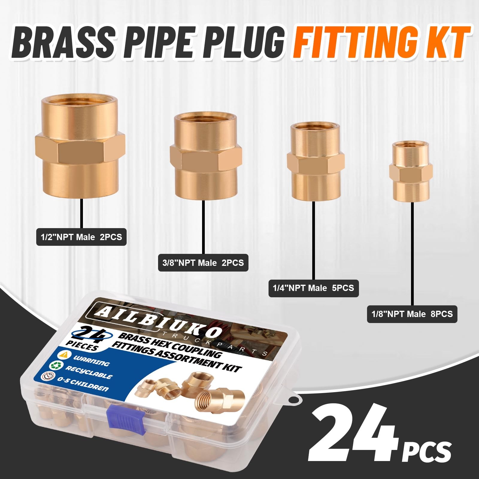 Ailbiuko 24Pcs Brass Pipe Fittings,1/8″ x 1/8″,1/4″ x 1/4″,3/8″ x 1/8″ – 1/2″