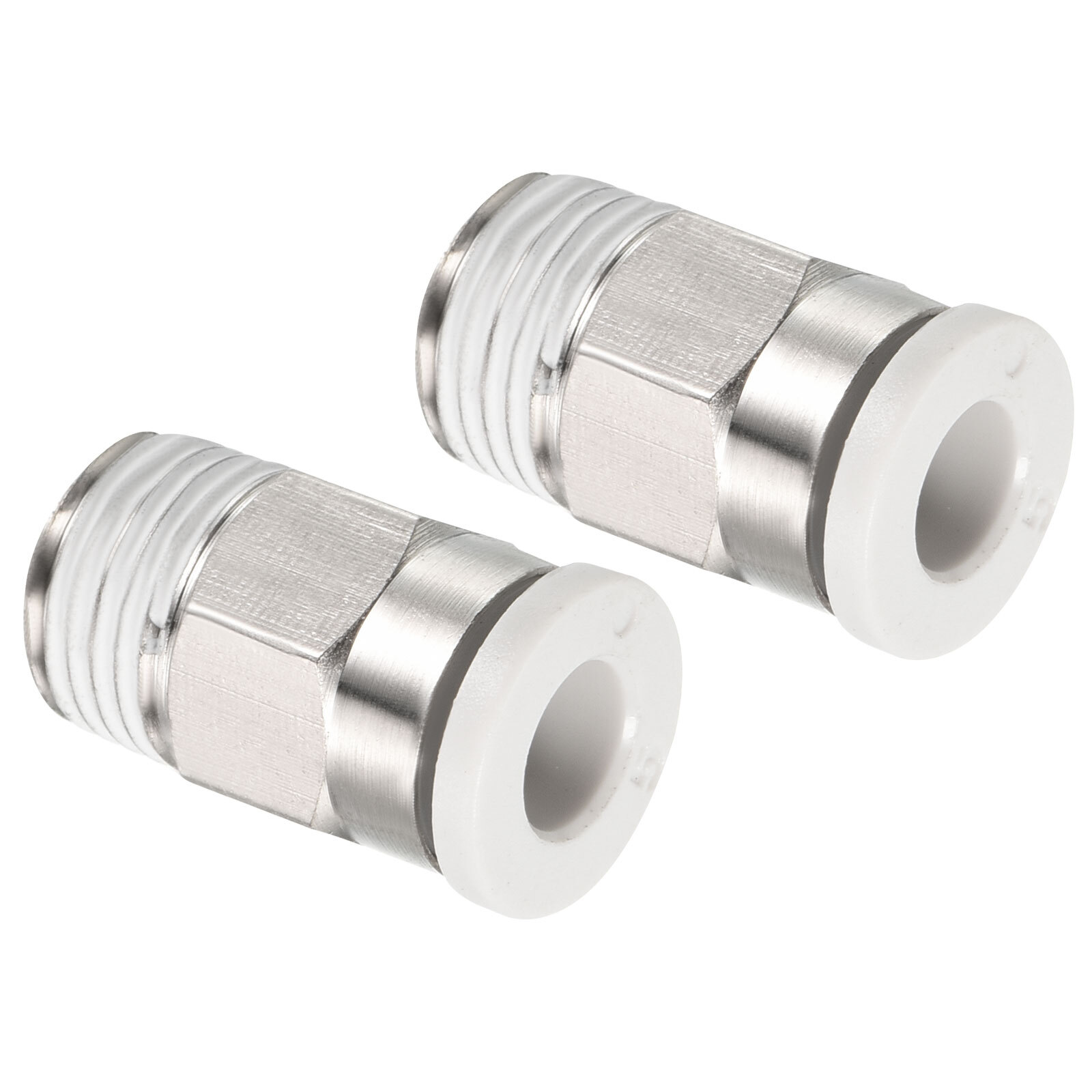 2Pcs G1/8 Push to Fit 5mm OD Hose Connect Fittings, White & Silver Tone