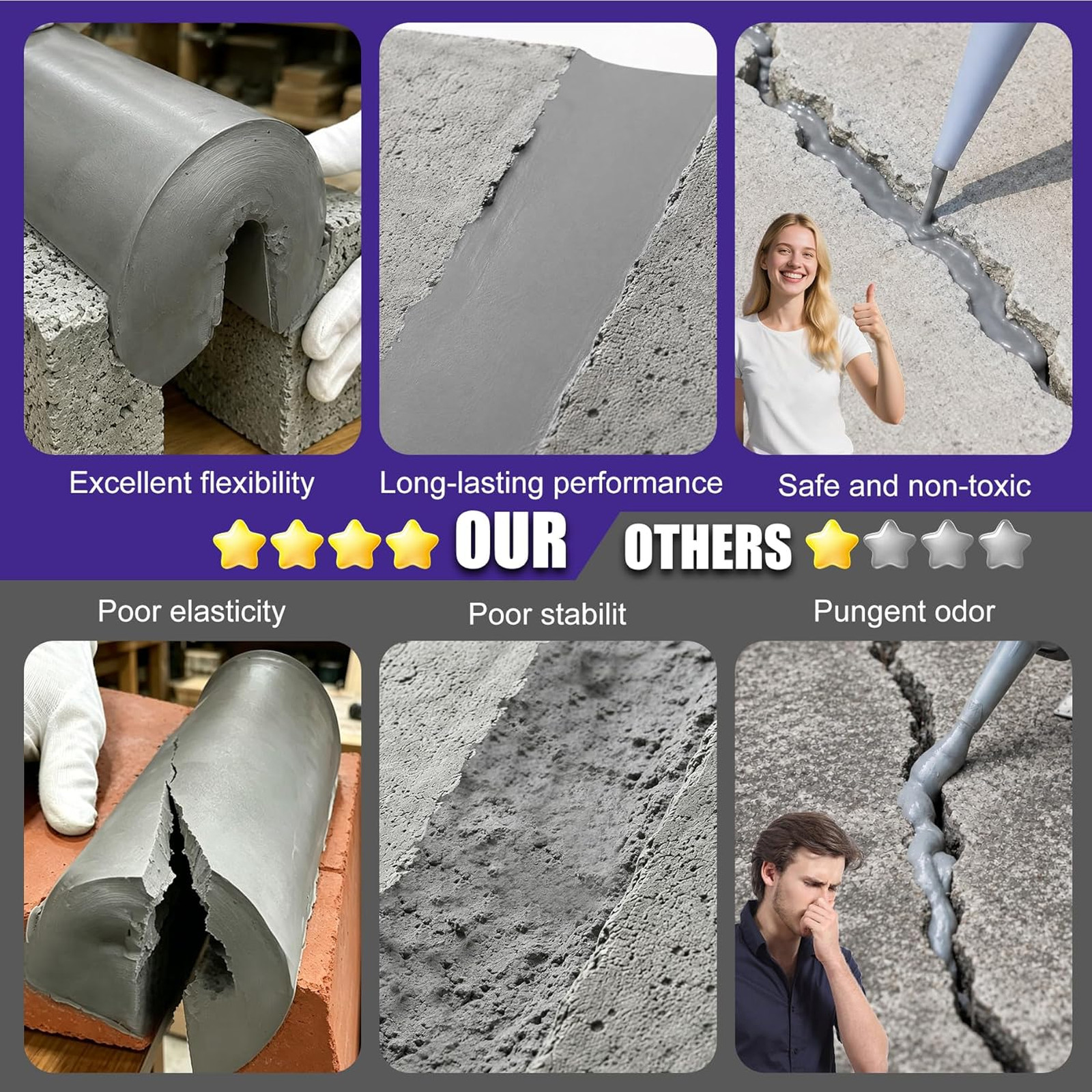 Concrete Crack Filler 1.1 lb Gray Self Leveling Cement Repair Kit for Driveway
