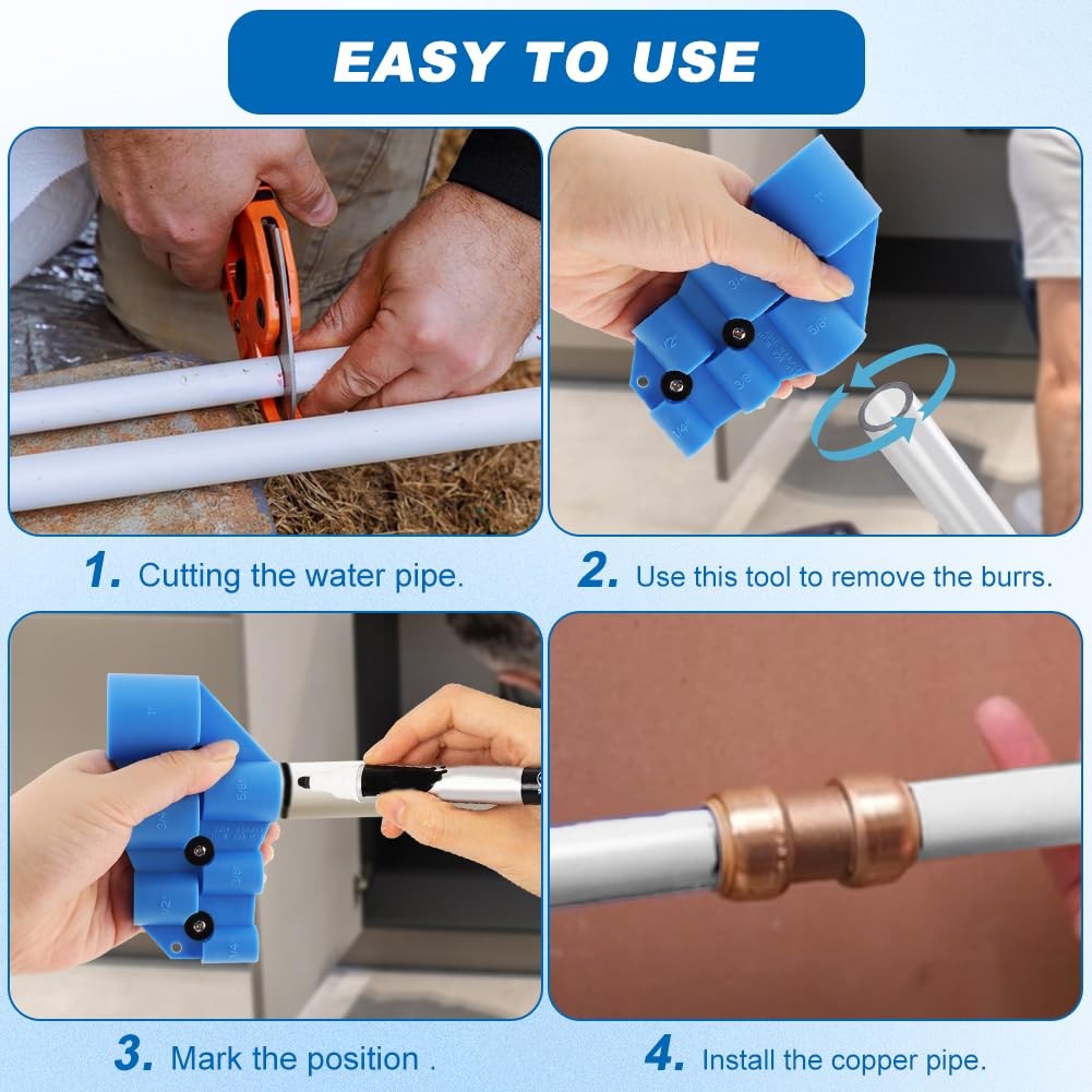1/4” to 1” Deburring Pipe and Depth Gauge Tool, Chamfering Removal Blue