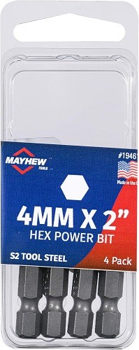 Mayhew 19461-4 – 4MM x 2″ Metric Hex Power Bit, 4 Pack – 1EA