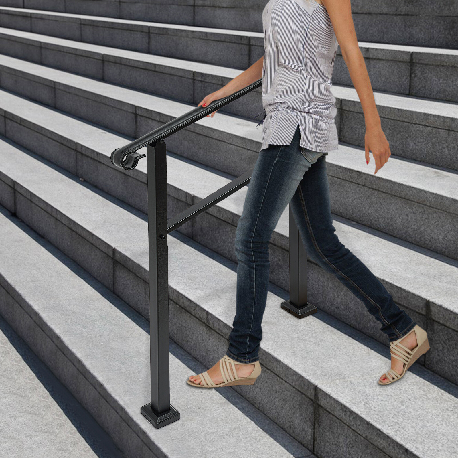 3 Step Pipe Stair Handrail Staircase Handrail Carbon Steel for Wall Mount USA