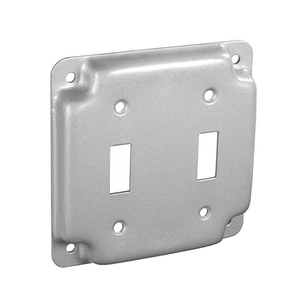 (10 pc) 4″ Square Finished Industrial Electrical Box Cover 2 Toggle Switch Gray