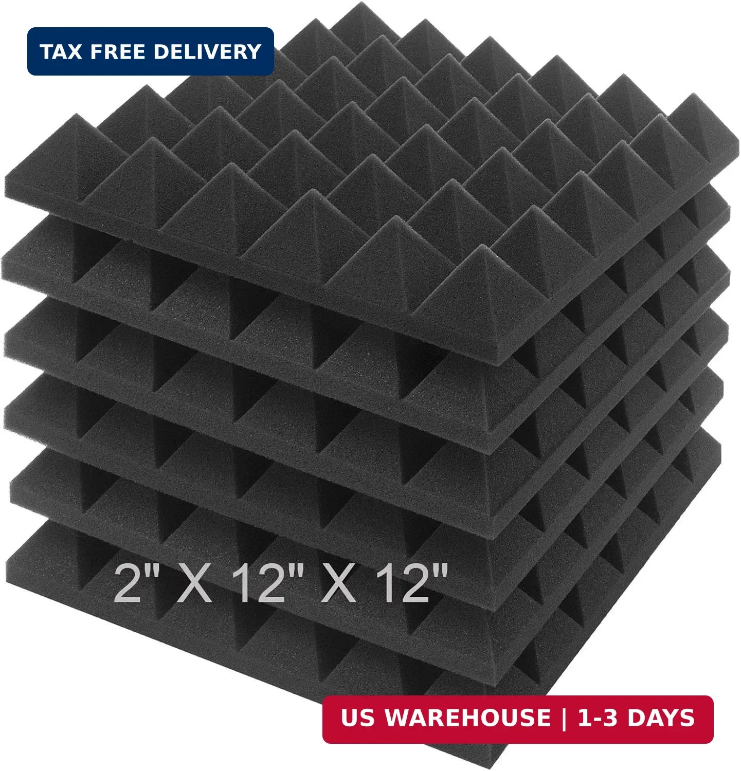 JBER Acoustic Sound Foam Panels, 6 Pack 2″ X 12″ X 12″ Charcoal Soundproofing Tr